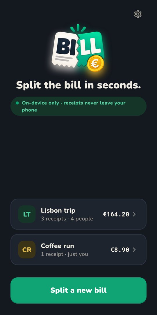 The home screen in dark mode, listing two groups