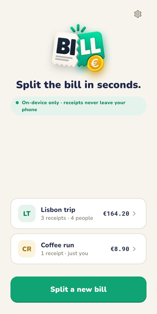 The home screen, listing a trip and a coffee run